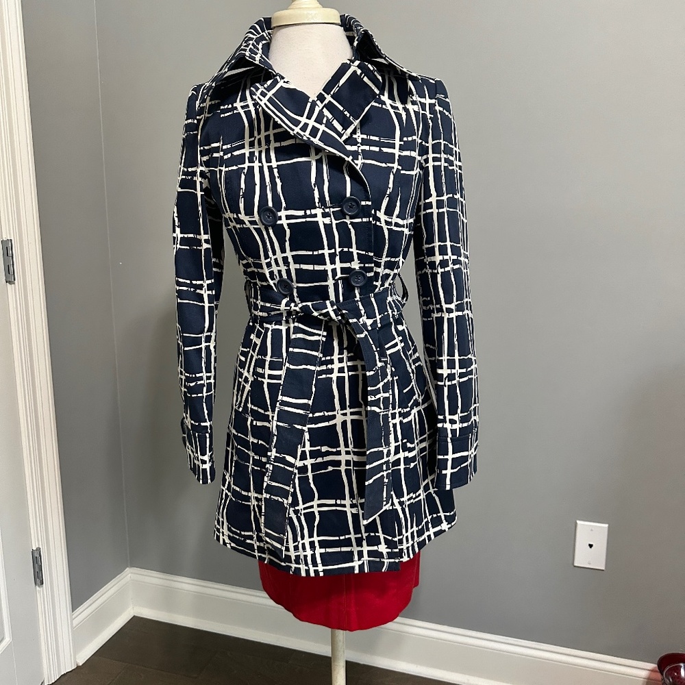 Merona Trench coat navy blue and white